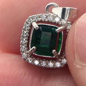 Swat Valley Emerald .82ct White Gold Finish Solid 925 Sterling Silver Pendant
